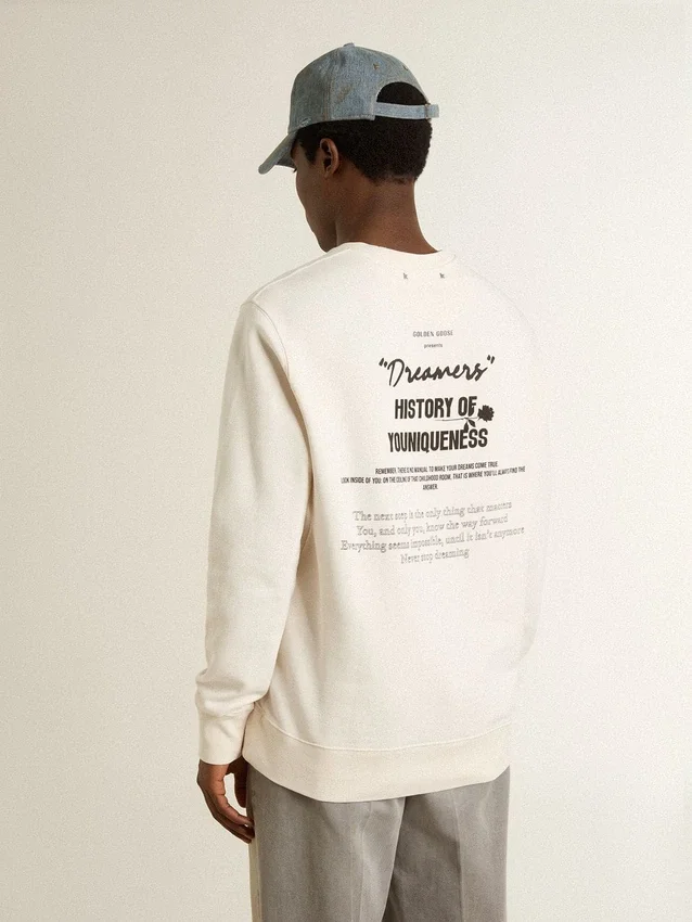 Weisses Herren-Sweatshirt aus Baumwolle mit Aufdruck auf der Rückseite