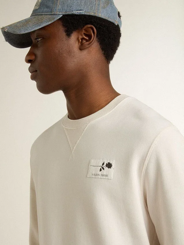 Weisses Herren-Sweatshirt aus Baumwolle mit Aufdruck auf der Rückseite