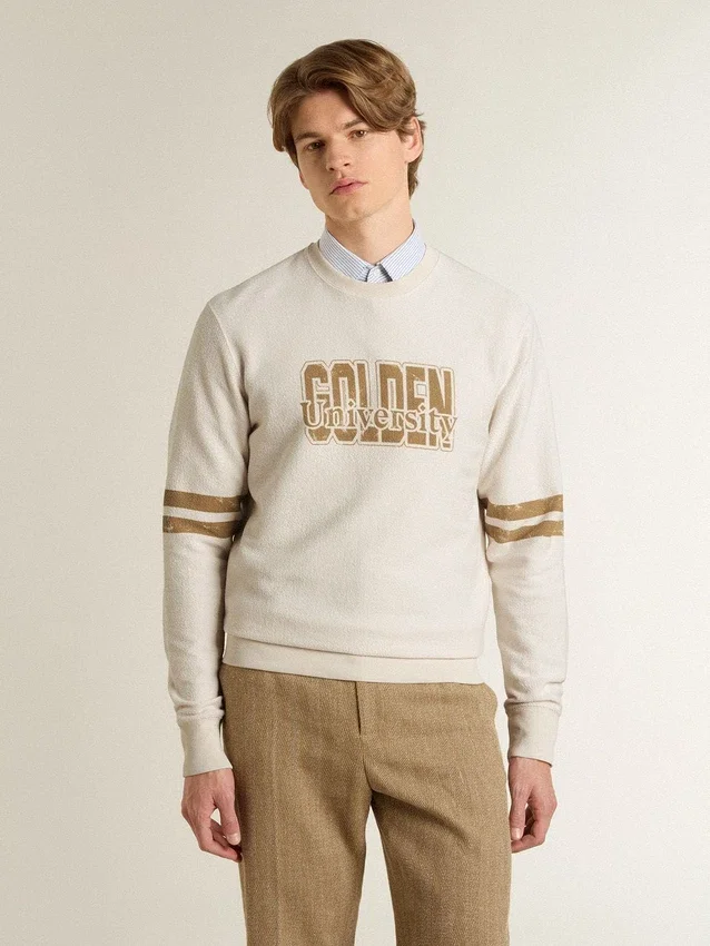 Weisses Herren-Sweatshirt aus Baumwolle mit Aufdruck auf der Vorderseite