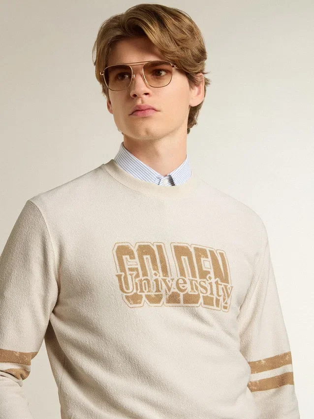 Weisses Herren-Sweatshirt aus Baumwolle mit Aufdruck auf der Vorderseite