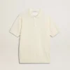 Weisses Jacquard-Strick-Polohemd für Herren