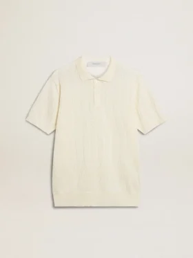 Weisses Jacquard-Strick-Polohemd für Herren
