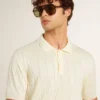 Weisses Jacquard-Strick-Polohemd für Herren