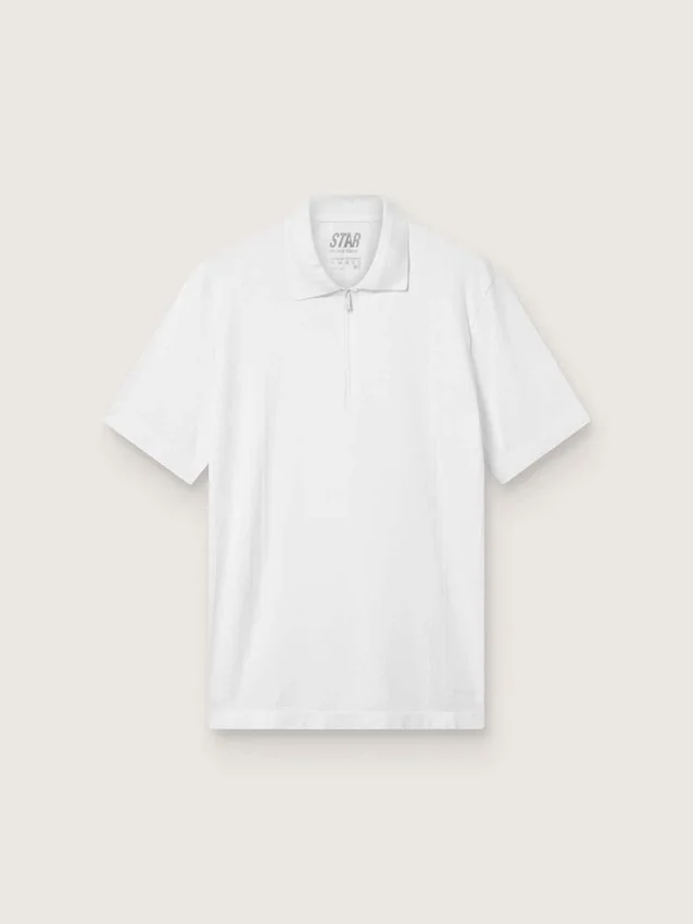 Weisses Sport-Polohemd für Herren mit Reissverschluss