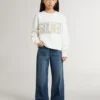 Weisses Sweatshirt für Mädchen mit mehrfarbigem goldenem Schriftzug auf der Vorderseite