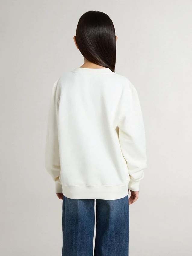 Weisses Sweatshirt für Mädchen mit mehrfarbigem goldenem Schriftzug auf der Vorderseite