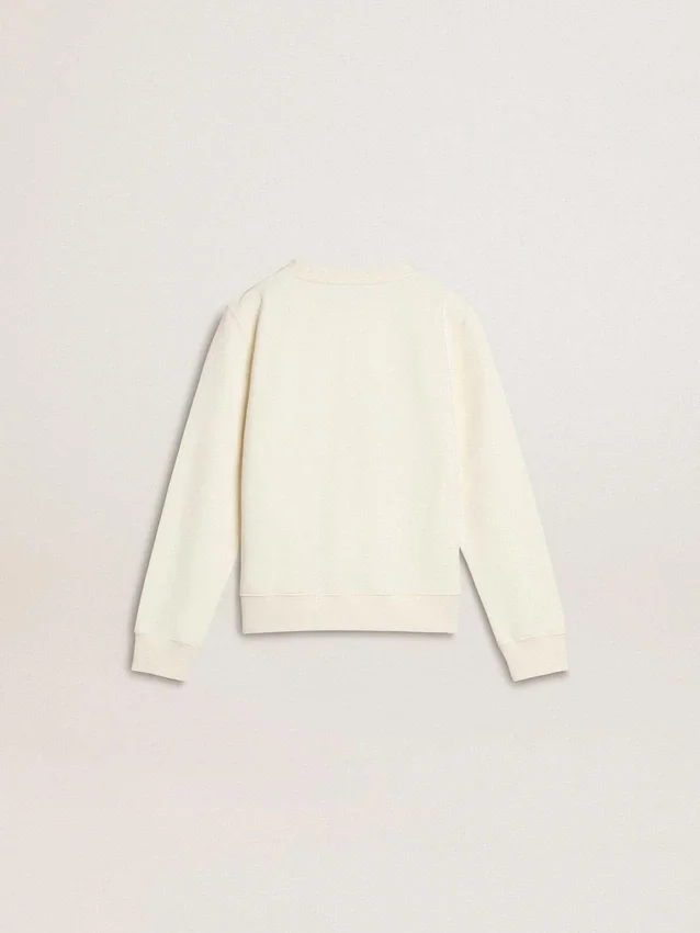 Weisses Sweatshirt für Mädchen mit mehrfarbigem goldenem Schriftzug auf der Vorderseite