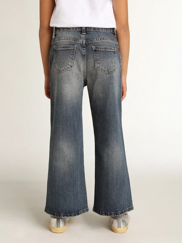 Weithose aus mittelblauem Bull-Denim