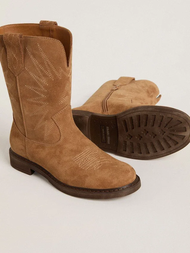 Wish Junior-Stiefel aus kamelfarbenem Wildleder mit Sternstickerei