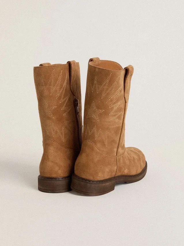 Wish Junior-Stiefel aus kamelfarbenem Wildleder mit Sternstickerei