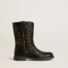 Wish Junior-Stiefel aus schwarzem Leder mit gelber Sternstickerei