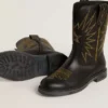 Wish Junior-Stiefel aus schwarzem Leder mit gelber Sternstickerei