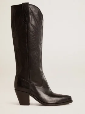 Wish Star-Damenstiefel aus schwarzem Leder mit Sternstickerei