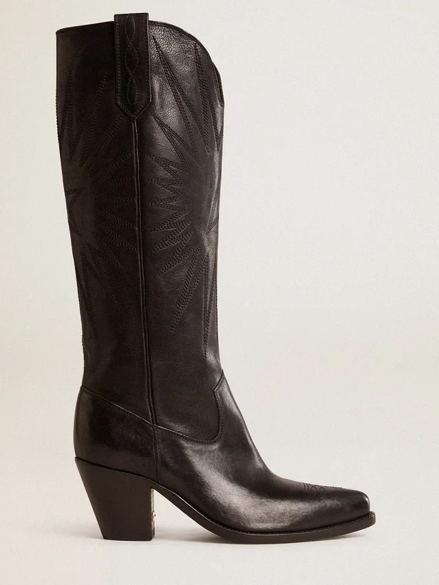 Wish Star-Damenstiefel aus schwarzem Leder mit Sternstickerei