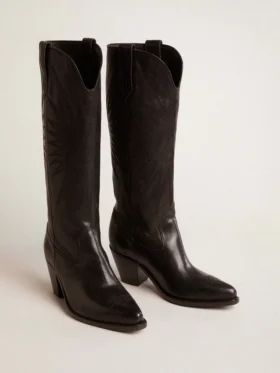 Wish Star-Damenstiefel aus schwarzem Leder mit Sternstickerei