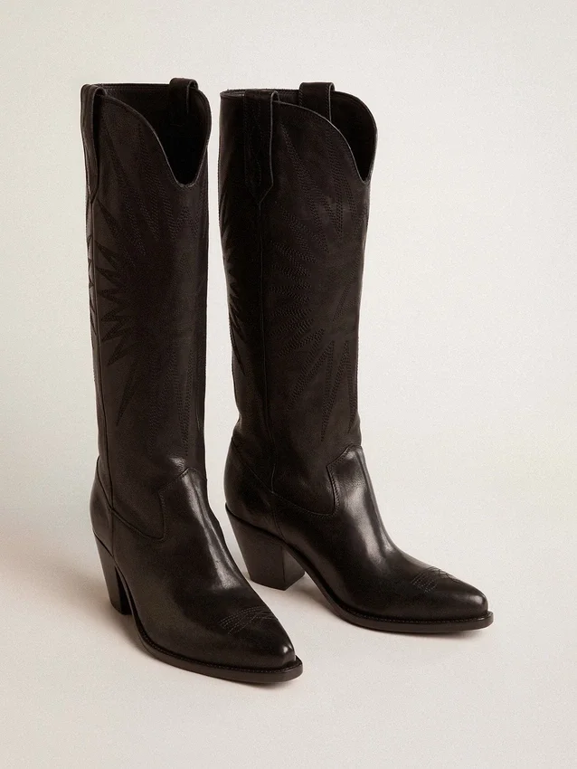 Wish Star-Damenstiefel aus schwarzem Leder mit Sternstickerei