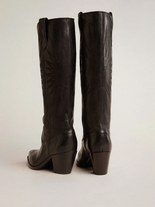 Wish Star-Damenstiefel aus schwarzem Leder mit Sternstickerei