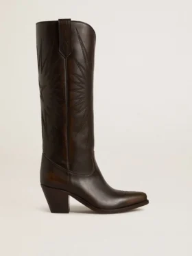 Wish Star-Stiefel aus dunkelbraunem Leder mit ton-in-ton gesticktem Stern