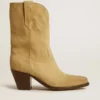 Wish Star Stiefel aus sandfarbenem, gewachstem Wildleder mit Sternstickerei