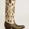 Wish Star-Stiefel aus schwarz-weissem Leder mit eingearbeiteter Rose und Stern