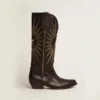 Wish Star-Stiefel aus schwarzem Leder mit einem Stern-Einsatz aus platinlaminiertem Leder