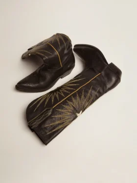 Wish Star-Stiefel aus schwarzem Leder mit einem Stern-Einsatz aus platinlaminiertem Leder