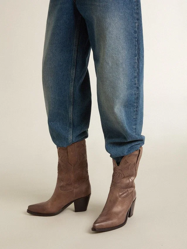 Wish Star-Stiefel aus taubengrauem Leder mit Ton-in-Ton-Einlagen