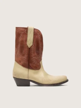 Wish Star Stiefel für Damen aus beigem und braunem Leder mit Stickerei