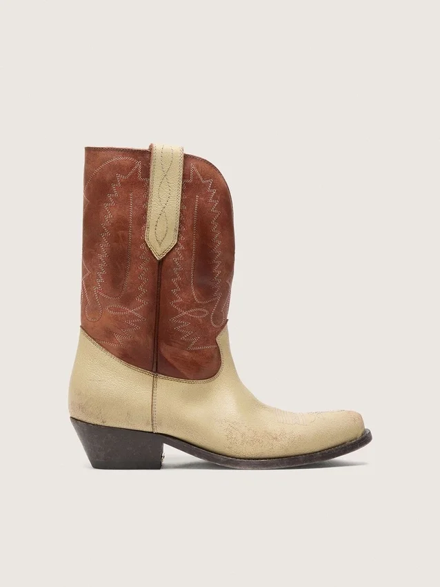 Wish Star Stiefel für Damen aus beigem und braunem Leder mit Stickerei