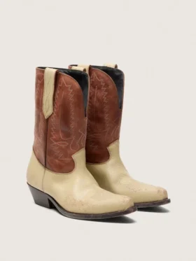 Wish Star Stiefel für Damen aus beigem und braunem Leder mit Stickerei