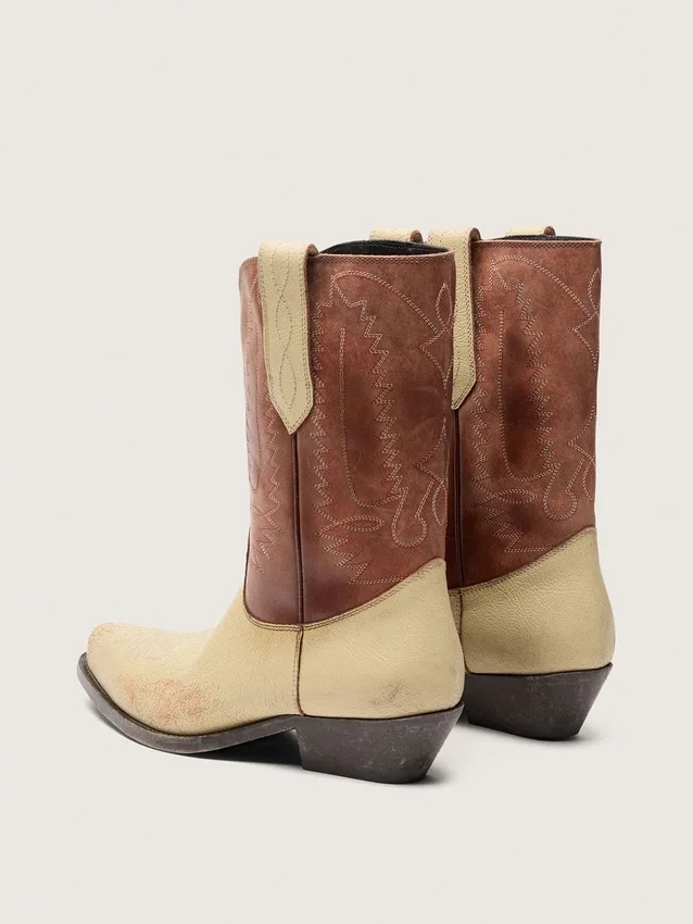 Wish Star Stiefel für Damen aus beigem und braunem Leder mit Stickerei