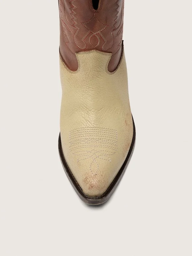 Wish Star Stiefel für Damen aus beigem und braunem Leder mit Stickerei
