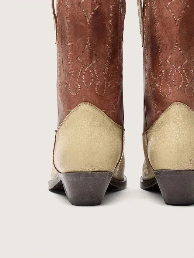 Wish Star Stiefel für Damen aus beigem und braunem Leder mit Stickerei