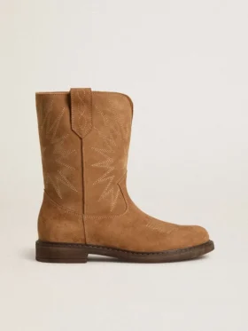Wish Teen-Stiefel aus kamelfarbenem Wildleder mit Sternstickerei