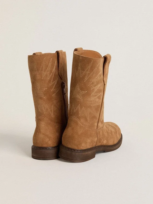 Wish Teen-Stiefel aus kamelfarbenem Wildleder mit Sternstickerei