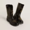 Wish Teen-Stiefel aus schwarzem Leder mit gelber Sternstickerei
