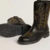 Wish Teen-Stiefel aus schwarzem Leder mit gelber Sternstickerei