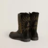 Wish Teen-Stiefel aus schwarzem Leder mit gelber Sternstickerei