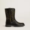 Wish Young Stiefel aus schwarzem Leder mit gelber Sternstickerei