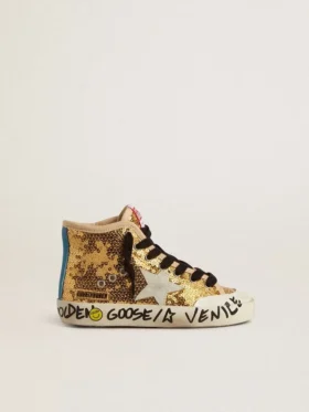 Young Francy Penstar mit goldenen Pailletten und eisgrauem Wildlederstern