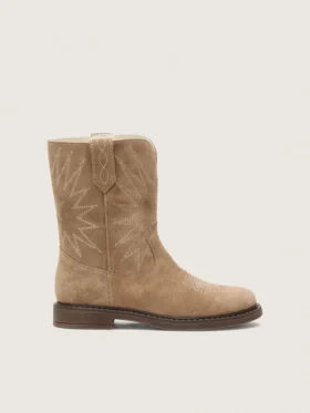 «Young Wish»-Stiefel aus taubengrauem Wildleder mit Sternstickerei