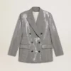 Zweireihige Boyfriend-Jacke aus Wolle mit Mikro-Hahnentrittmuster und Pailletten