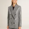 Zweireihige Boyfriend-Jacke aus Wolle mit Mikro-Hahnentrittmuster und Pailletten