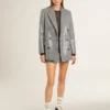 Zweireihige Boyfriend-Jacke aus Wolle mit Mikro-Hahnentrittmuster und Pailletten