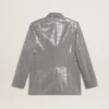 Zweireihige Boyfriend-Jacke aus Wolle mit Mikro-Hahnentrittmuster und Pailletten