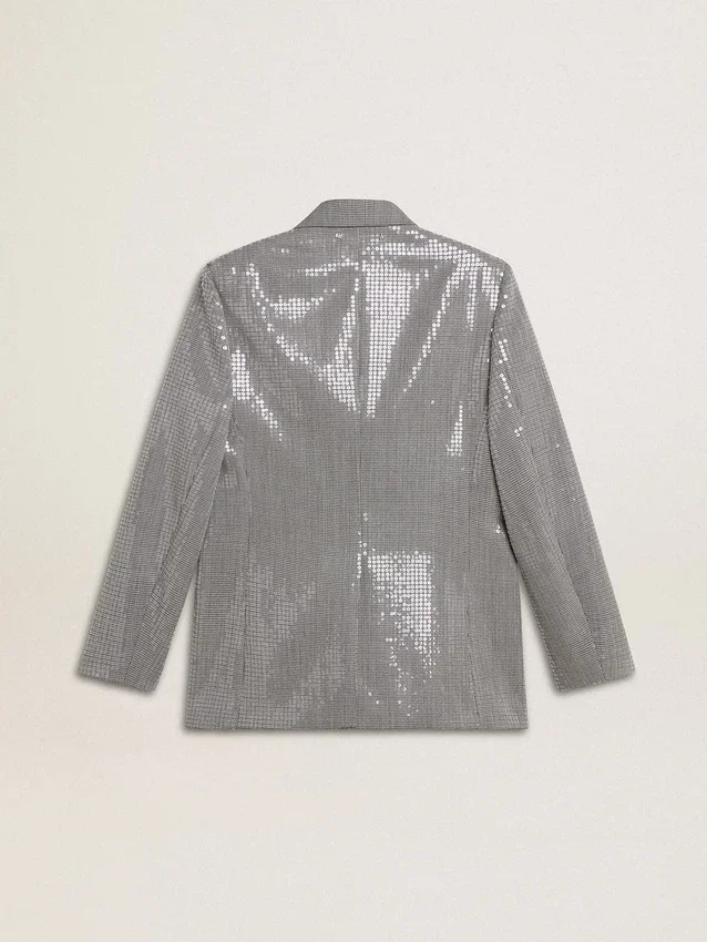 Zweireihige Boyfriend-Jacke aus Wolle mit Mikro-Hahnentrittmuster und Pailletten